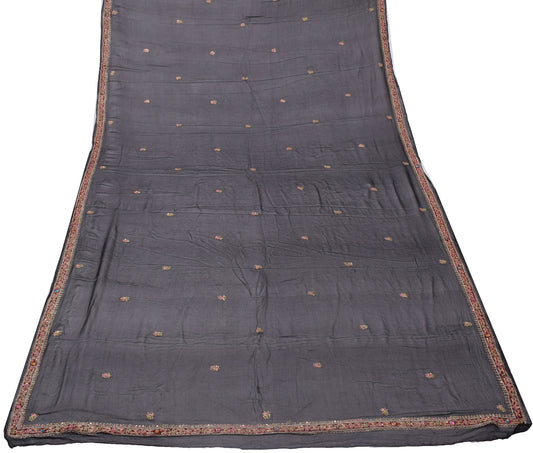 Sushila Vintage Black Dupatta Pure Georgette Silk Hand Beaded Long Stole Scarves