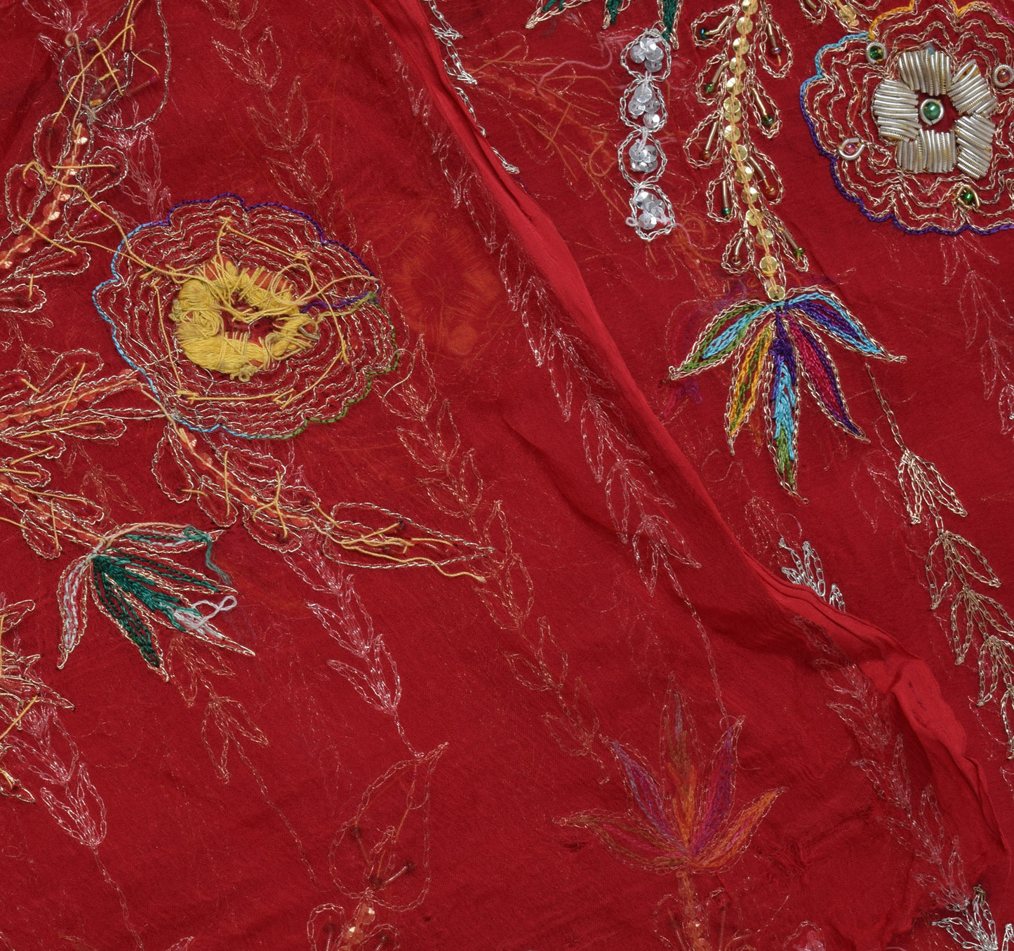 Sushila Vintage Red Dupatta Pure Chiffon Silk Zari Embroidered Long Stole Veil
