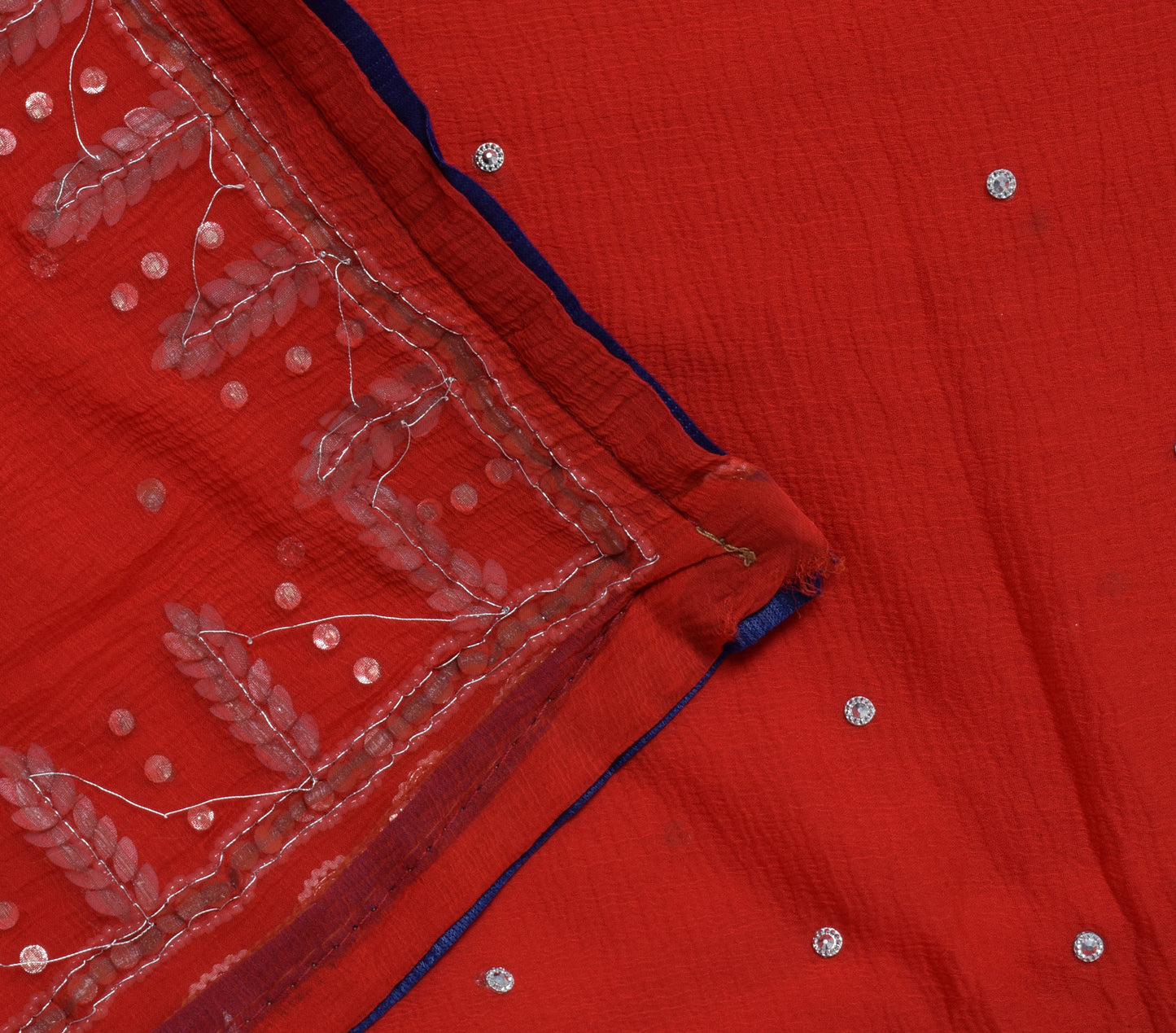 Sushila Vintage Red Dupatta Pure Chiffon Silk Beaded Long Wrap Scarves