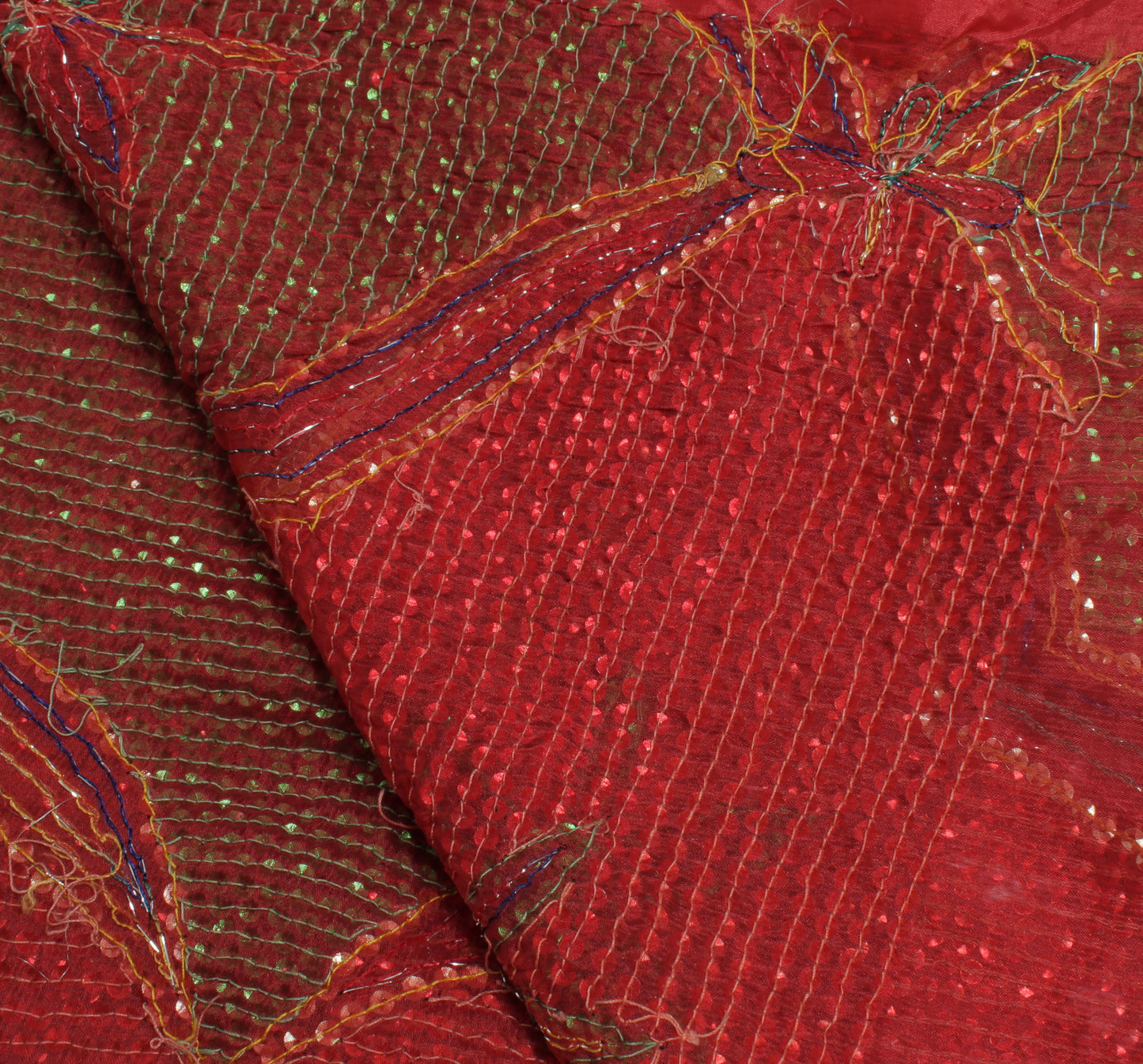 Sushila Vintage Red Dupatta Blend Chiffon Silk Sequins Embroidered Long Stole