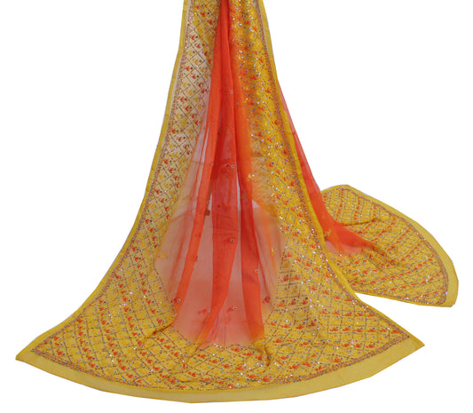 Sushila Vintage Orange Indian Dupatta Pure Chiffon Silk Embroidered Long Stole