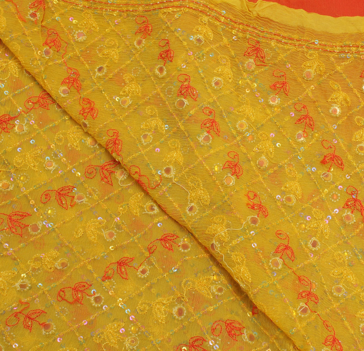 Sushila Vintage Orange Indian Dupatta Pure Chiffon Silk Embroidered Long Stole