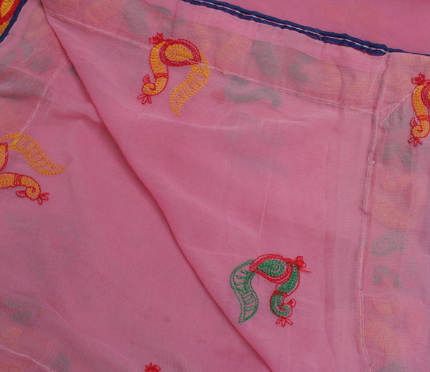 Sushila Vintage Pink Dupatta Blend Chiffon Silk Peacock Embroidered Long Stole