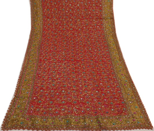 Sushila Vintage Red Heavy Dupatta Blend Georgette Silk Hand Beaded Long Stole