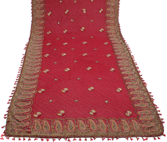 Sushila Vintage Red Heavy Dupatta Pure Georgette Silk Hand Beaded Long Stole