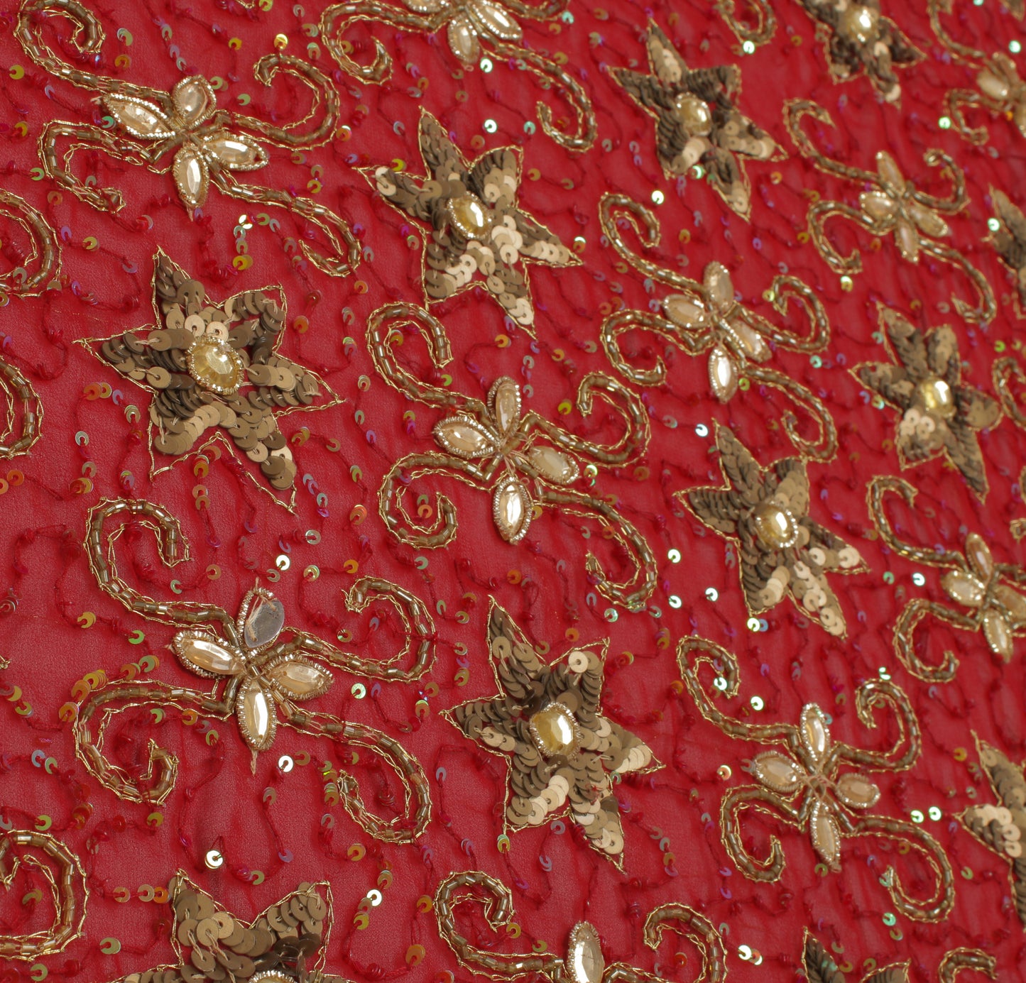 Sushila Vintage Red Heavy Dupatta Blend Georgette Silk Hand Beaded Long Stole
