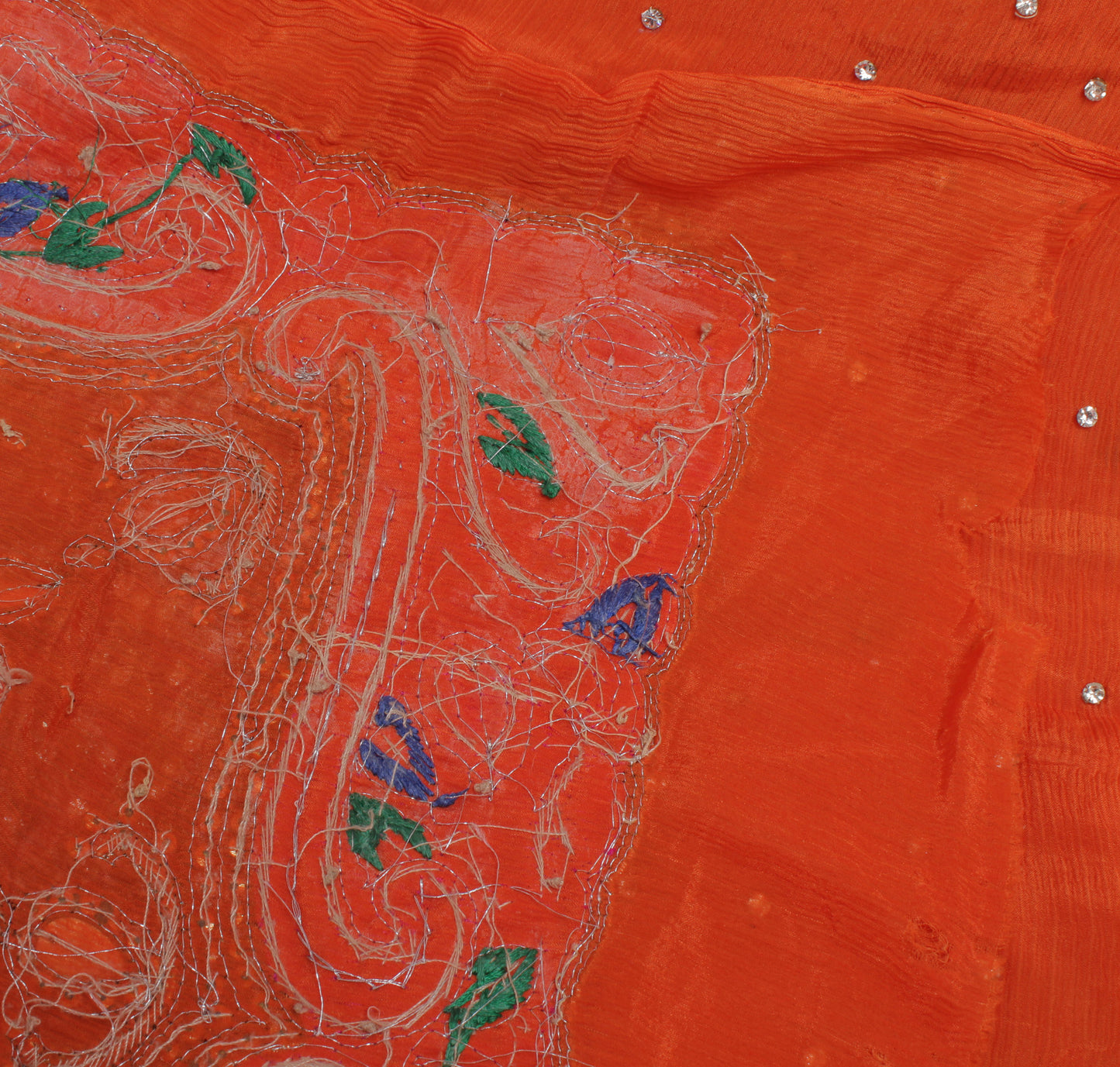 Sushila Vintage Orange Heavy Dupatta Pure Chiffon Silk Hand Beaded Long Stole