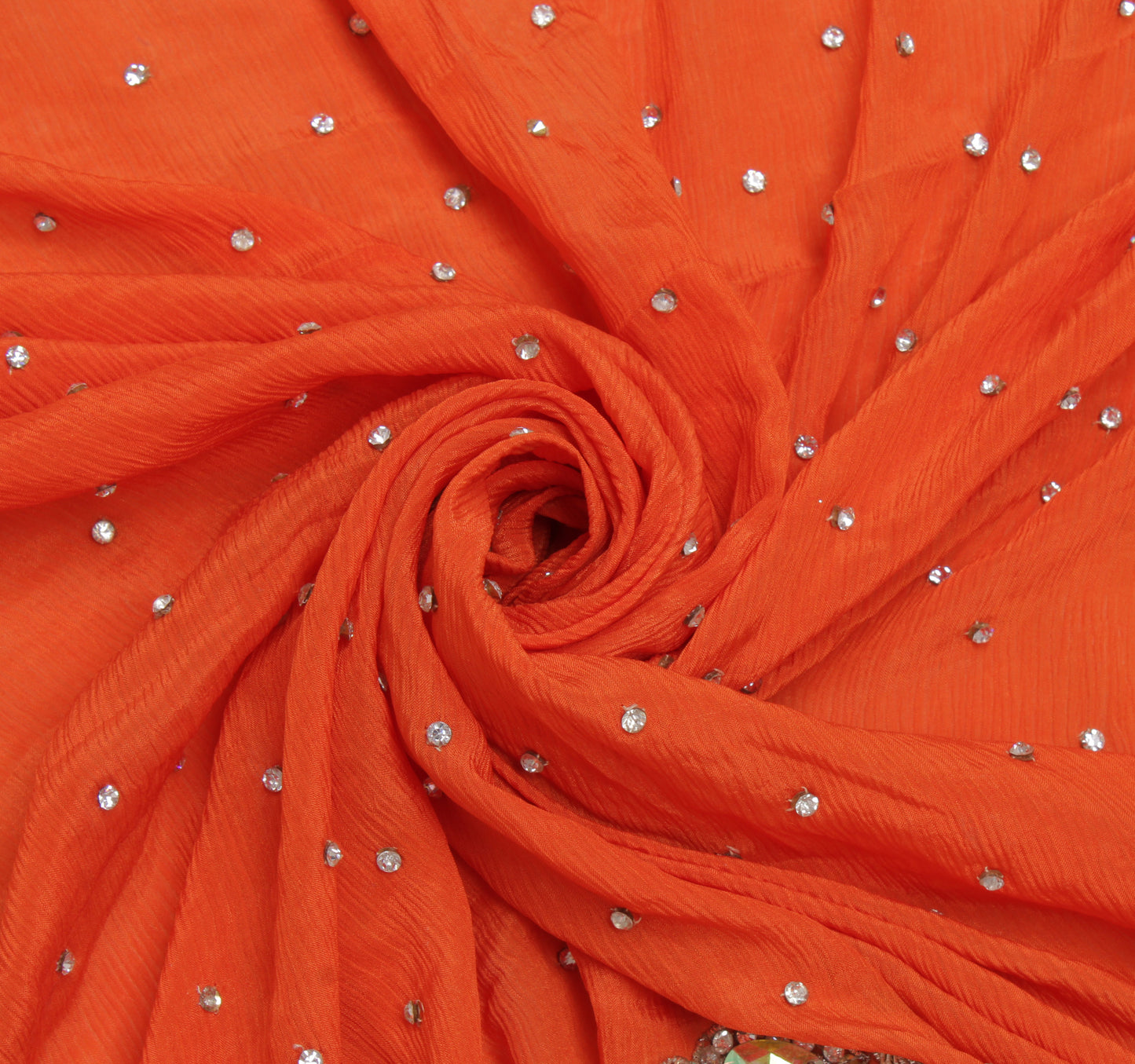 Sushila Vintage Orange Heavy Dupatta Pure Chiffon Silk Hand Beaded Long Stole