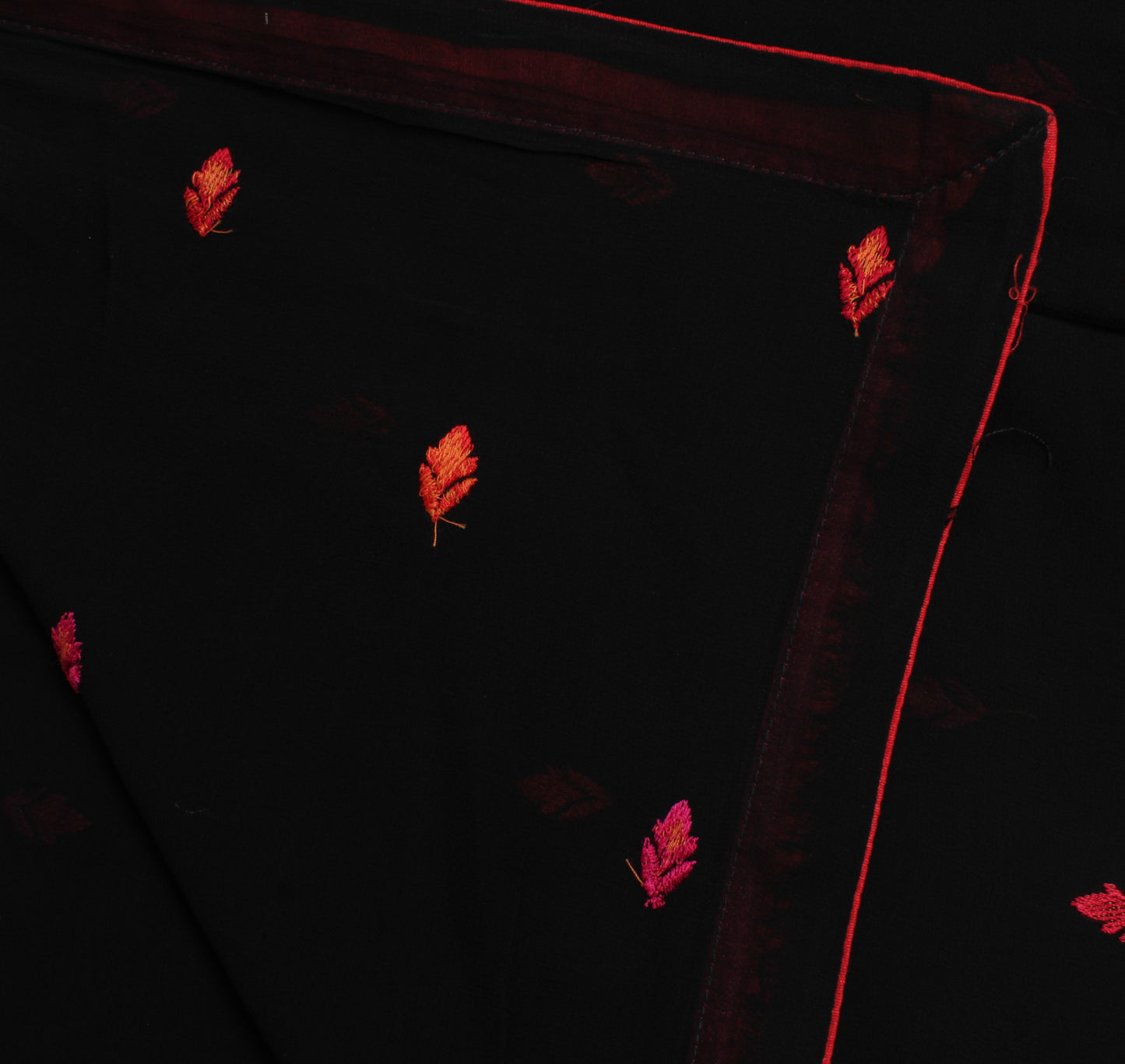 Sushila Vintage Black Dupatta Pure Georgette Silk Embroidered Long Stole Scarves