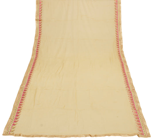 Sushila Vintage Cream Dupatta 100% Pure Chiffon Silk Embroidered Long Stole Veil