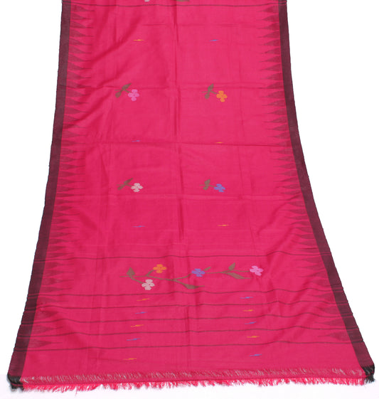 Sushila Vintage Dark Pink Indian Dupatta Blend Cotton Woven Long Stole Scarves