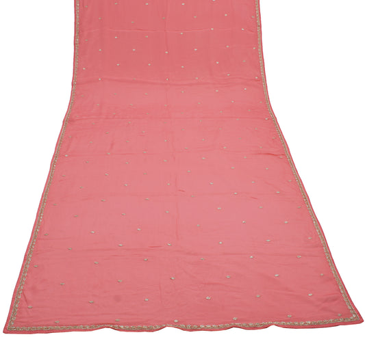 Sushila Vintage Peach Dupatta Pure Chiffon Hand Beaded Long Stole Veil Scarves