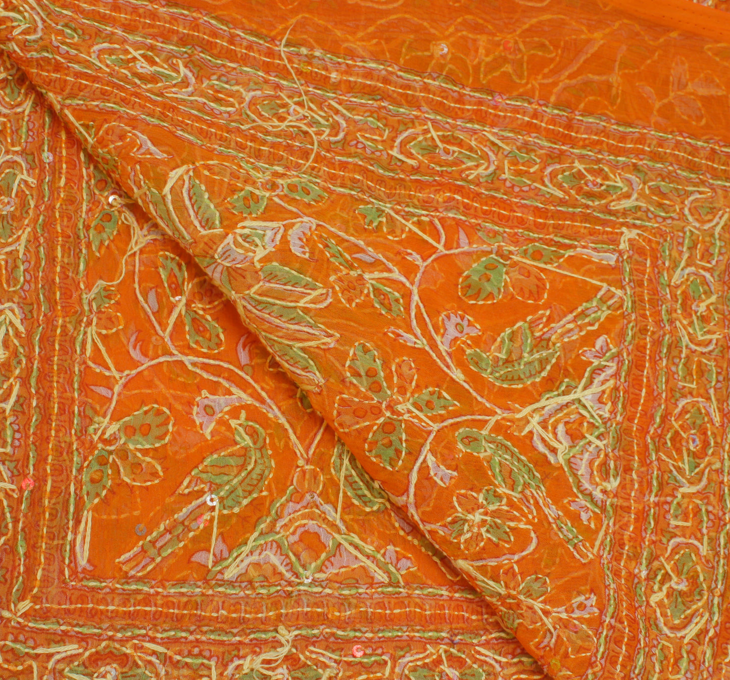 Sushila Vintage Orange Dupatta Blend Georgette Silk Printed Long Stole Scarves