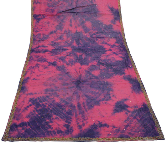 Sushila Vintage Indian Tie Dye Dupatta Pure Chiffon Silk Hand Beaded Long Stole