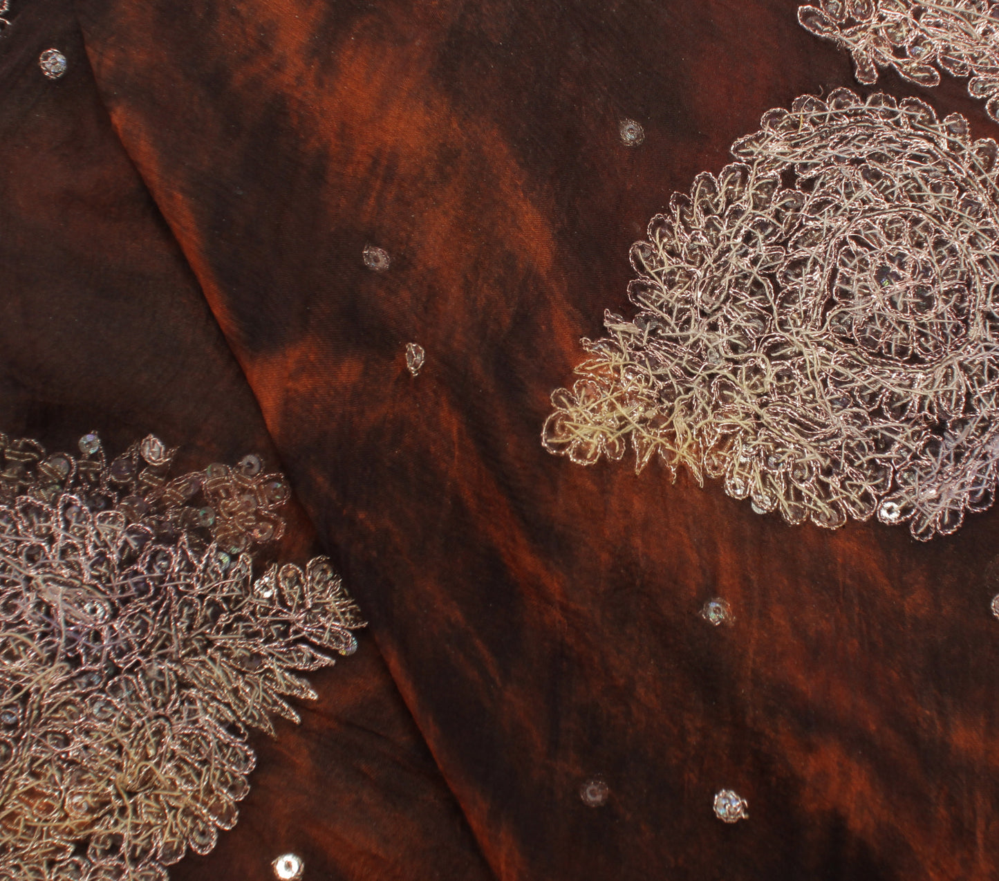 Sushila Vintage Brown Tie-Dye Dupatta Pure Chiffon Silk Hand Beaded Long Stole