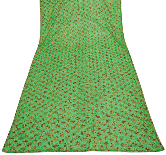 Sushila Vintage Green Dupatta Blend Chiffon Silk Phulkari Embroidered Long Stole