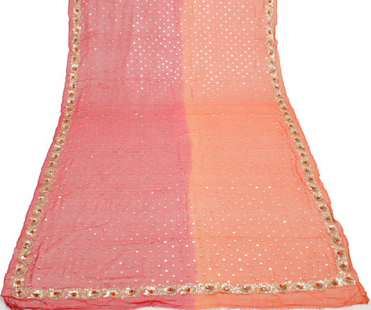 Sushila Vintage Red & Orange Dupatta Pure Georgette Silk Embroidered Long Stole