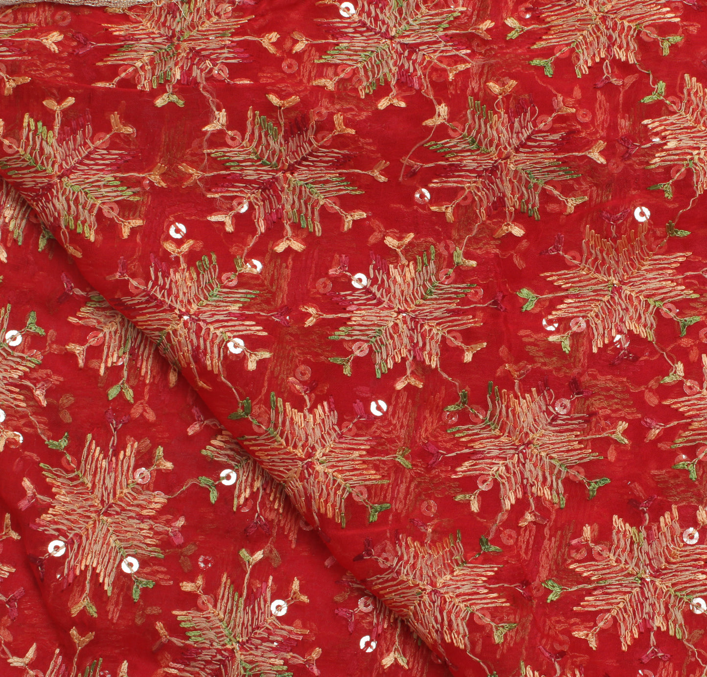 Sushila Vintage Red Dupatta Blend Chiffon Silk Phulkari Embroidered Long Stole