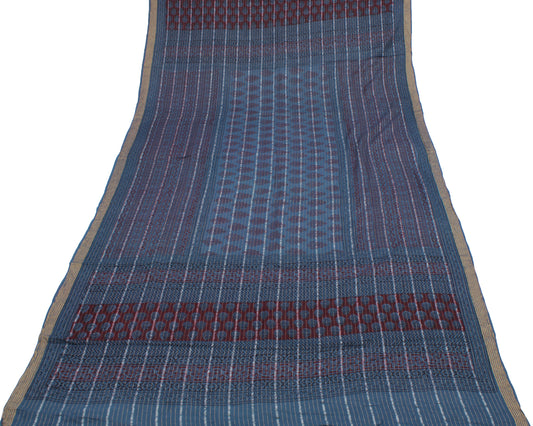 Sushila Vintage Blue Indian Dupatta Pure Cotton Printed Long Stole Scarves Veil