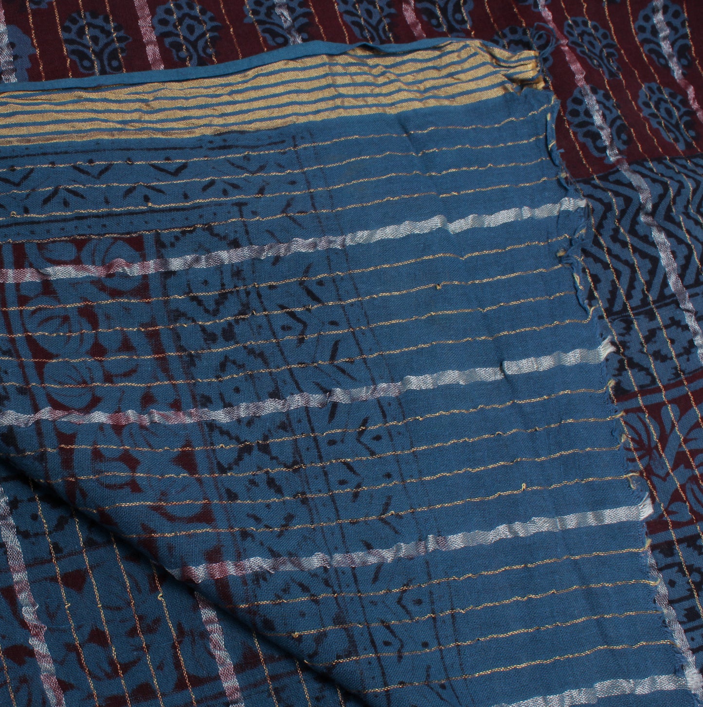 Sushila Vintage Blue Indian Dupatta Pure Cotton Printed Long Stole Scarves Veil