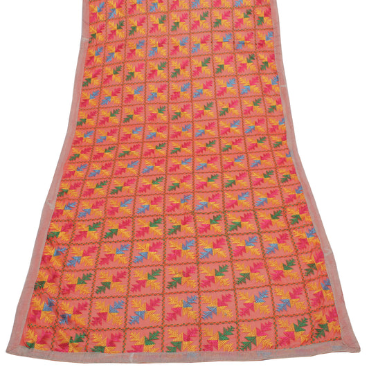 Sushila Vintage Orange Dupatta Blend Chiffon Phulkari Embroidered Long Stole