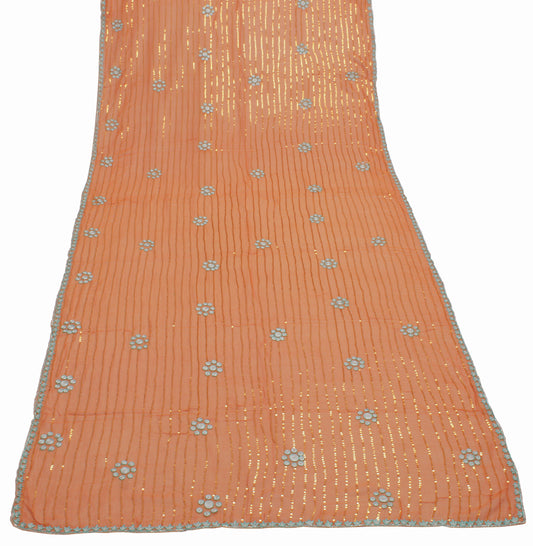 Sushila Vintage Rust Dupatta Pure Georgette Silk Sequins Embroidered Long Stole