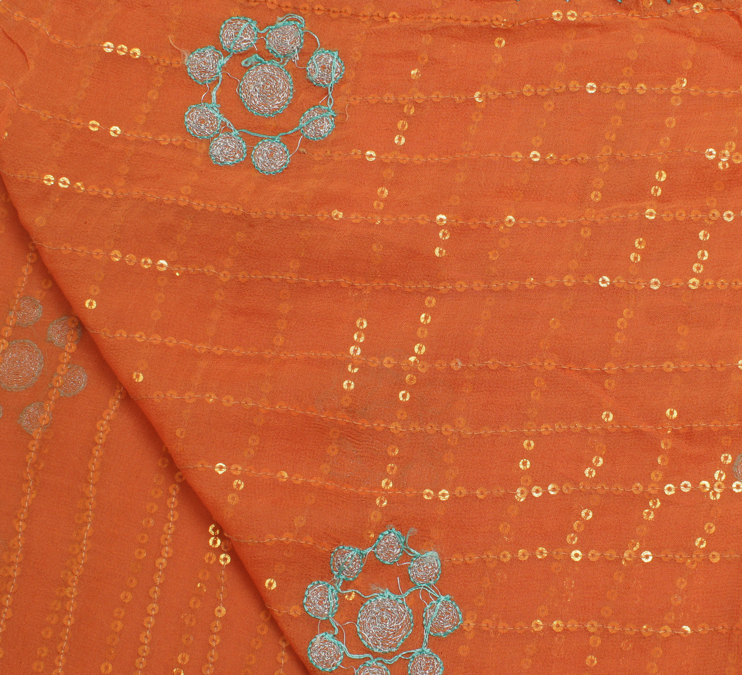 Sushila Vintage Rust Dupatta Pure Georgette Silk Sequins Embroidered Long Stole
