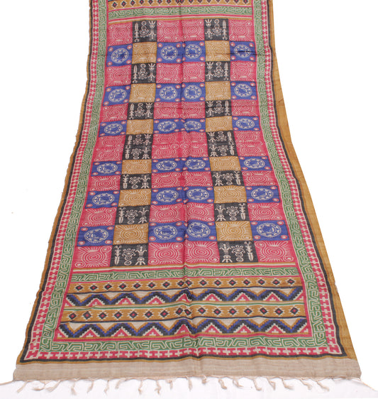 Sushila Vintage Multi-Color Indian Dupatta 100% Pure Silk Printed Long Stole