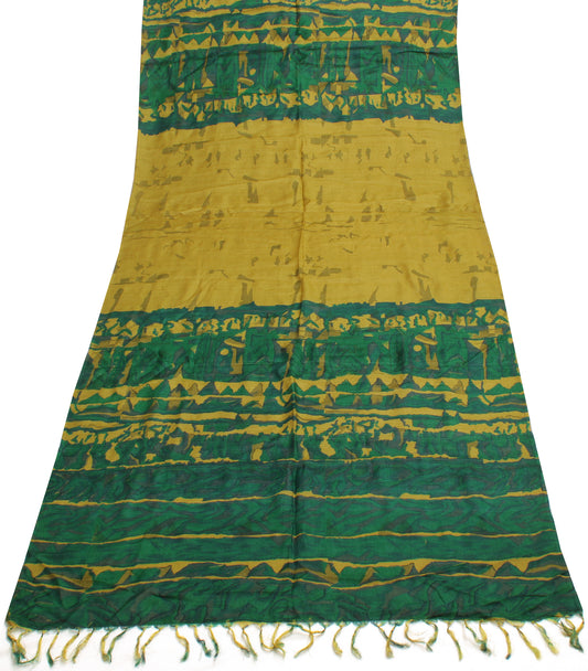 Sushila Vintage Green Indian Dupatta 100% Pure Silk Printed Long Stole Hijab