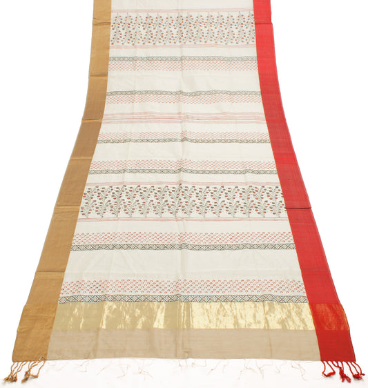 Sushila Vintage Cream Indian Dupatta Pure Cotton Printed Long Stole Scarves