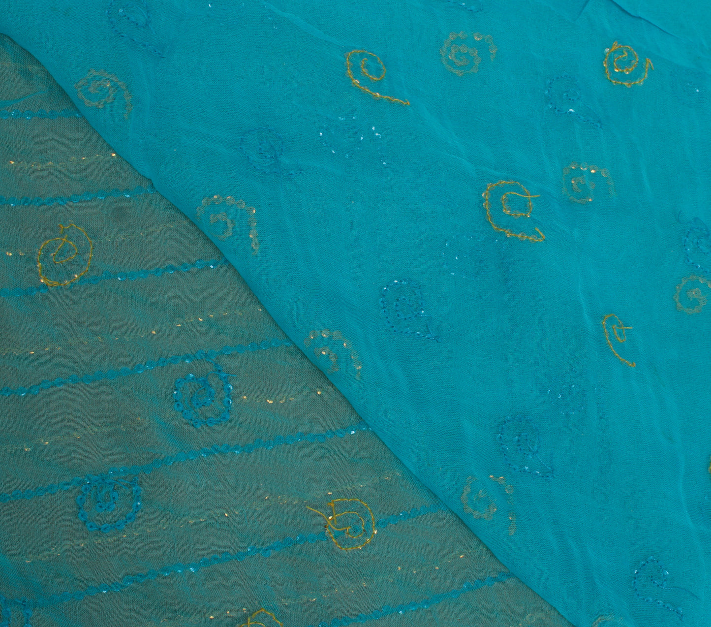 Sushila Vintage Indian Dupatta Pure Georgette Sequins Embroidered Long Stole