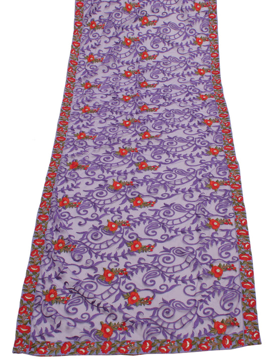 Sushila Vintage Purple Indian Dupatta Net Mesh Hand Embroidered Long Stole Veil