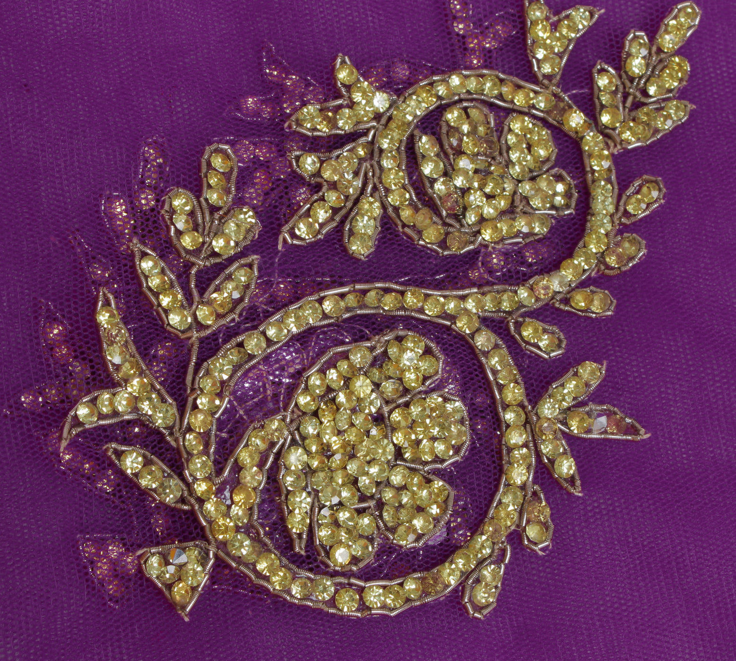 Sushila Vintage Purple Indian Dupatta Net Mesh Hand Beaded Long Stole Scarves