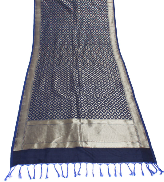 Sushila Vintage Blue Indian Dupatta Blend Silk Zari Woven Long Stole Scarves