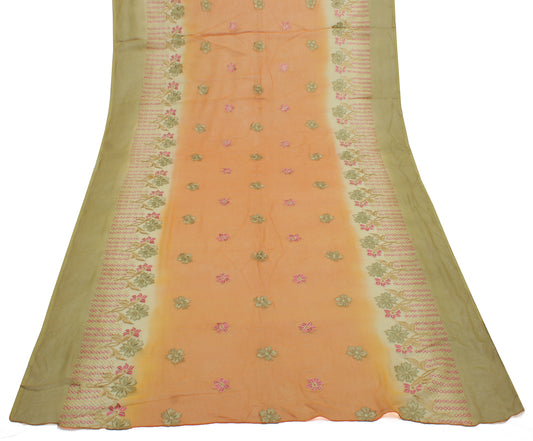 Sushila Vintage Orange Dupatta Pure Chiffon Silk Embroidered Long Stole Scarves