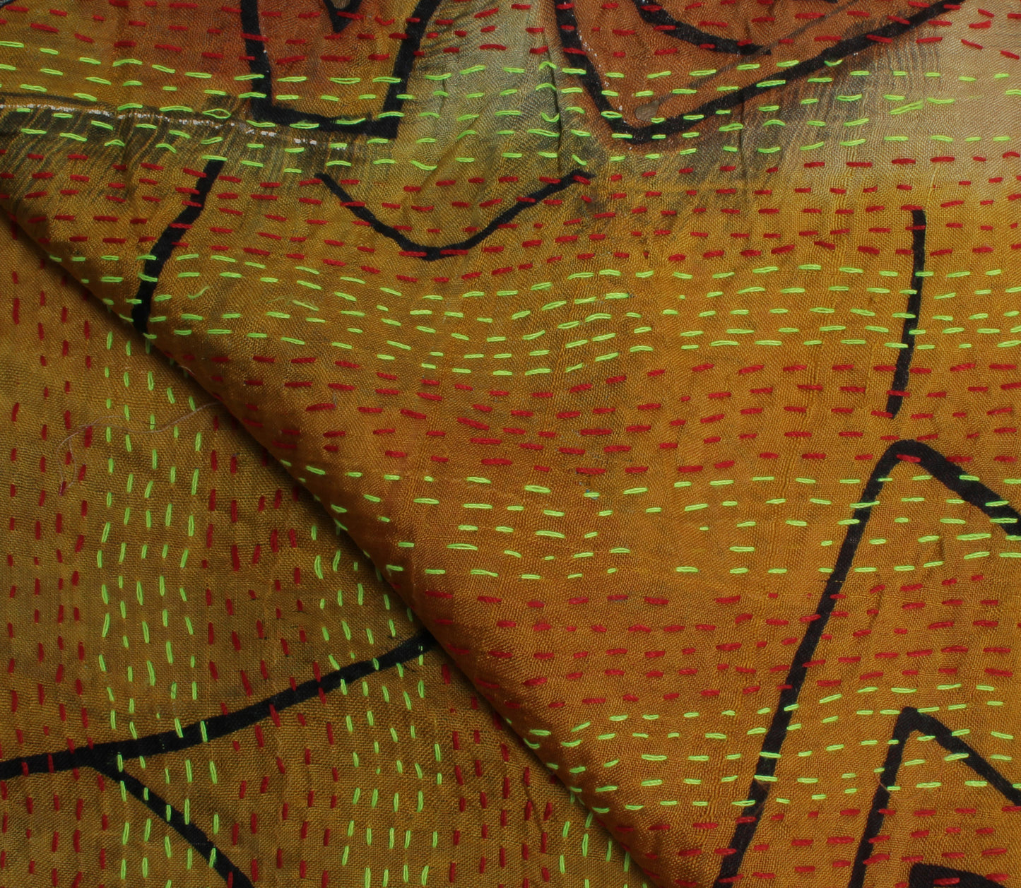 Sushila Vintage Indian Dupatta 100% Pure Silk Hand Embroidered Kantha Long Stole