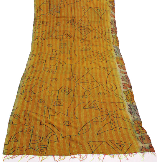 Sushila Vintage Indian Dupatta 100% Pure Silk Hand Embroidered Kantha Long Stole