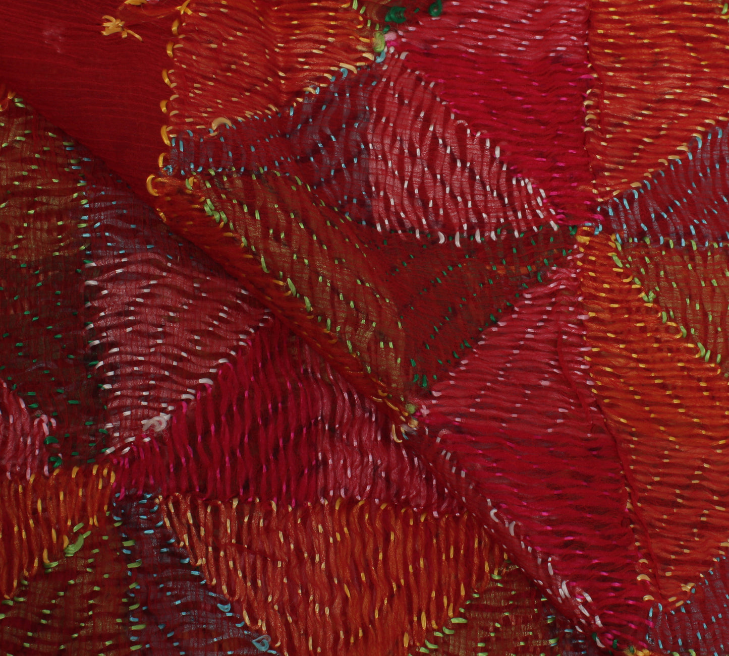 Sushila Vintage Red Dupatta Blend Chiffon Silk Hand Embroidered Long Stole Veil