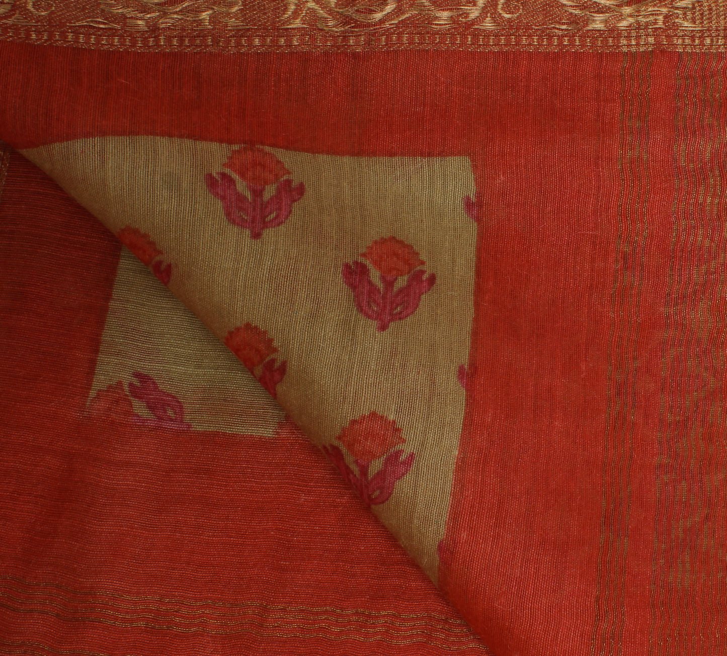 Sushila Vintage Light Brown Dupatta 100% Pure Silk Printed Long Stole Hijab