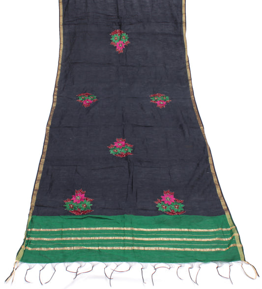 Sushila Vintage Black Indian Dupatta Blend Cotton Embroidered Long Stole Hijab