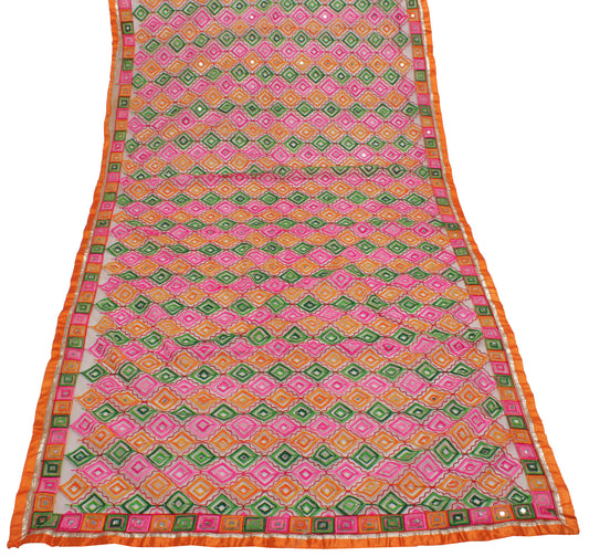 Sushila Vintage Multi-Color Indian Dupatta Net Mesh Embroidered Long Stole Hijab