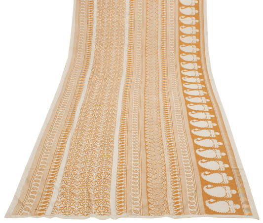 Sushila Vintage Cream Indian Dupatta 100% Pure Cotton Printed Long Stole Hijab