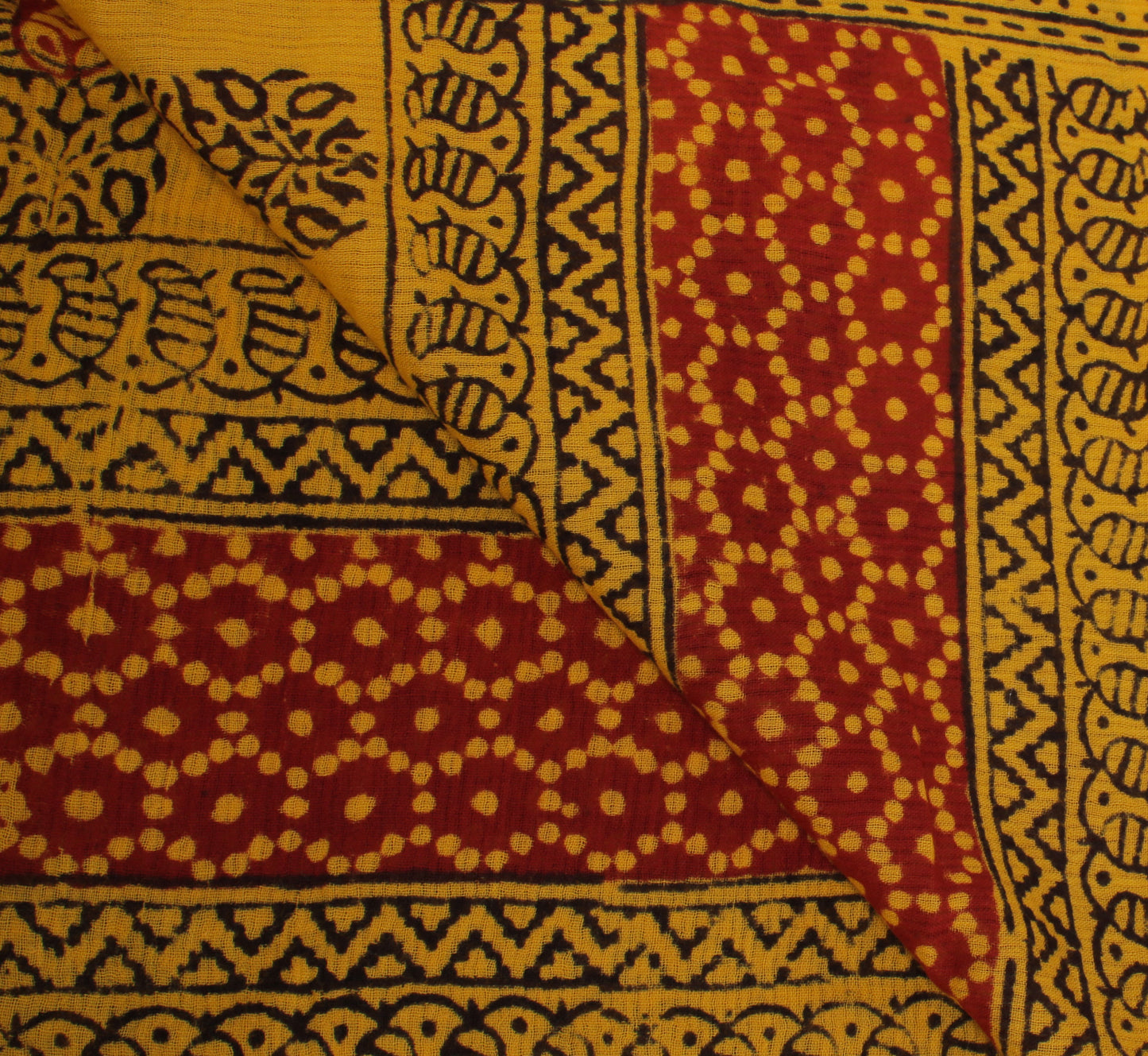 Sushila Vintage Yellow Dupatta Pure Cotton Printed Long Stole Veil Scarves