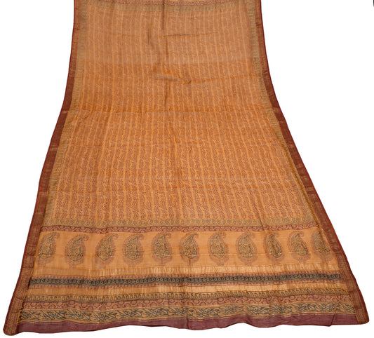 Sushila Vintage Brown Indian Dupatta 100% Pure Cotton Printed Long Stole Hijab