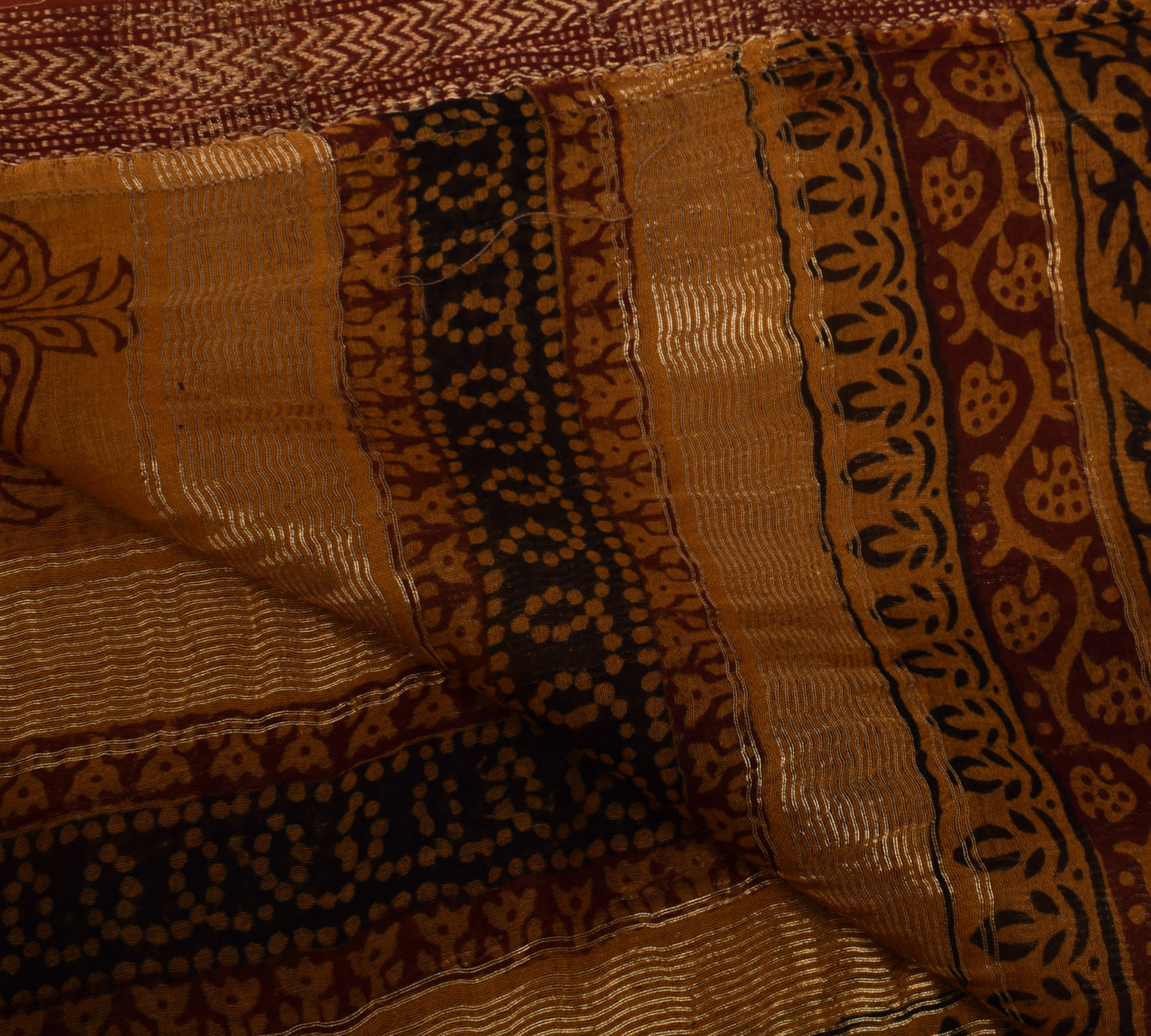 Sushila Vintage Brown Indian Dupatta 100% Pure Cotton Printed Long Stole Hijab