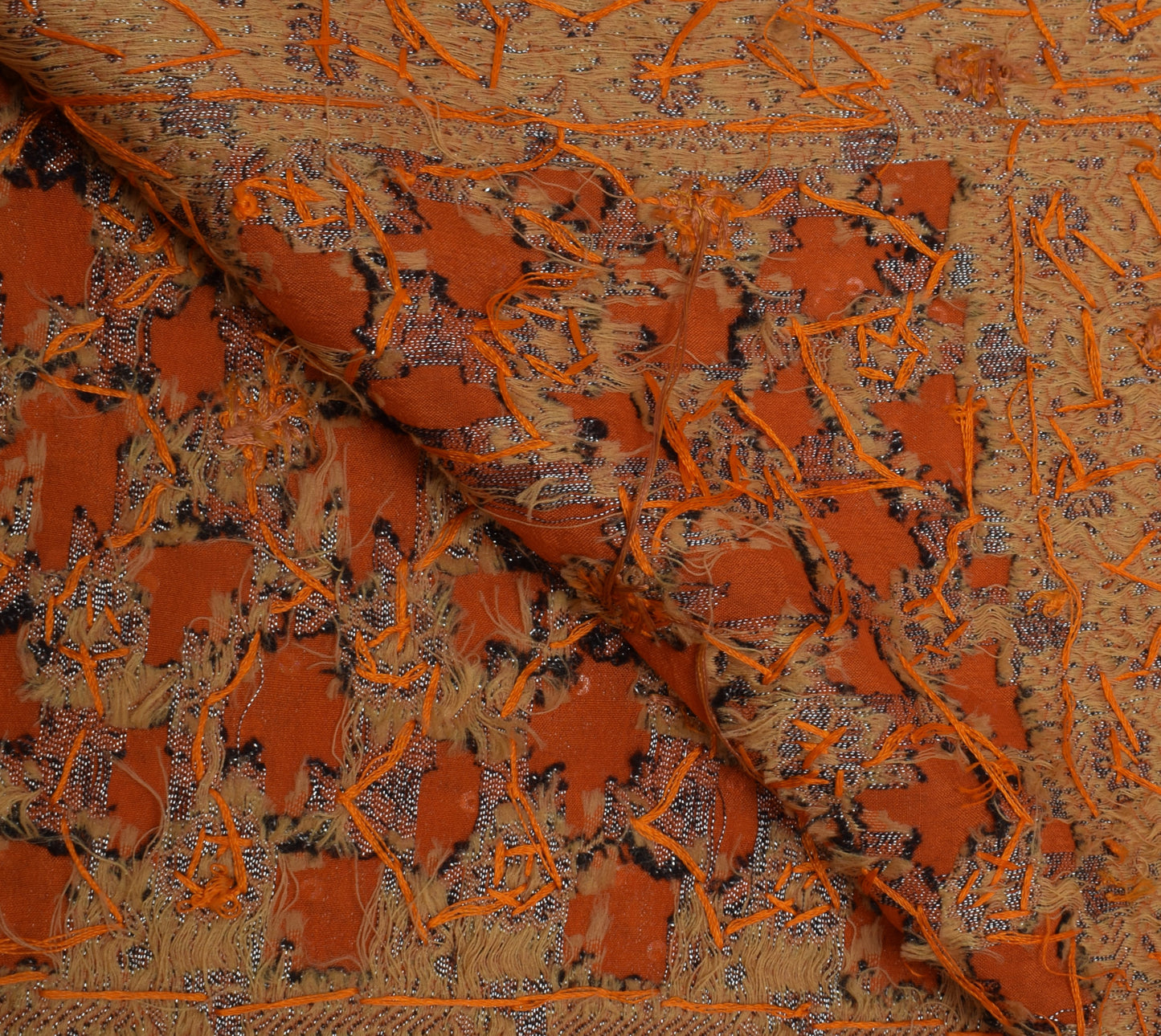 Sushila Vintage Orange Dupatta Pure Georgette Silk Hand Beaded Long Stole Veil