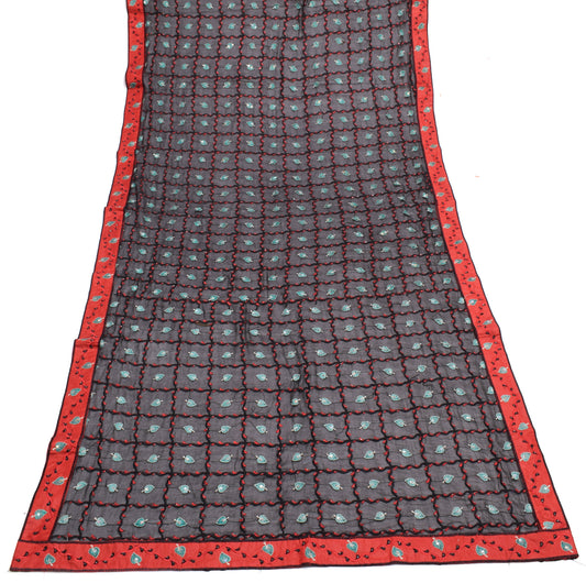 Sushila Vintage Black Dupatta Pure Georgette Silk Embroidered Long Stole Scarves