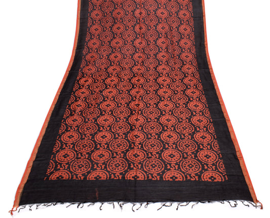 Sushila Vintage Black Indian Dupatta Pure Cotton Printed Long Stole Hijab