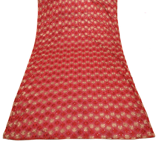 Sushila Vintage Red Dupatta Blend Chiffon Silk Phulkari Embroidered Long Stole