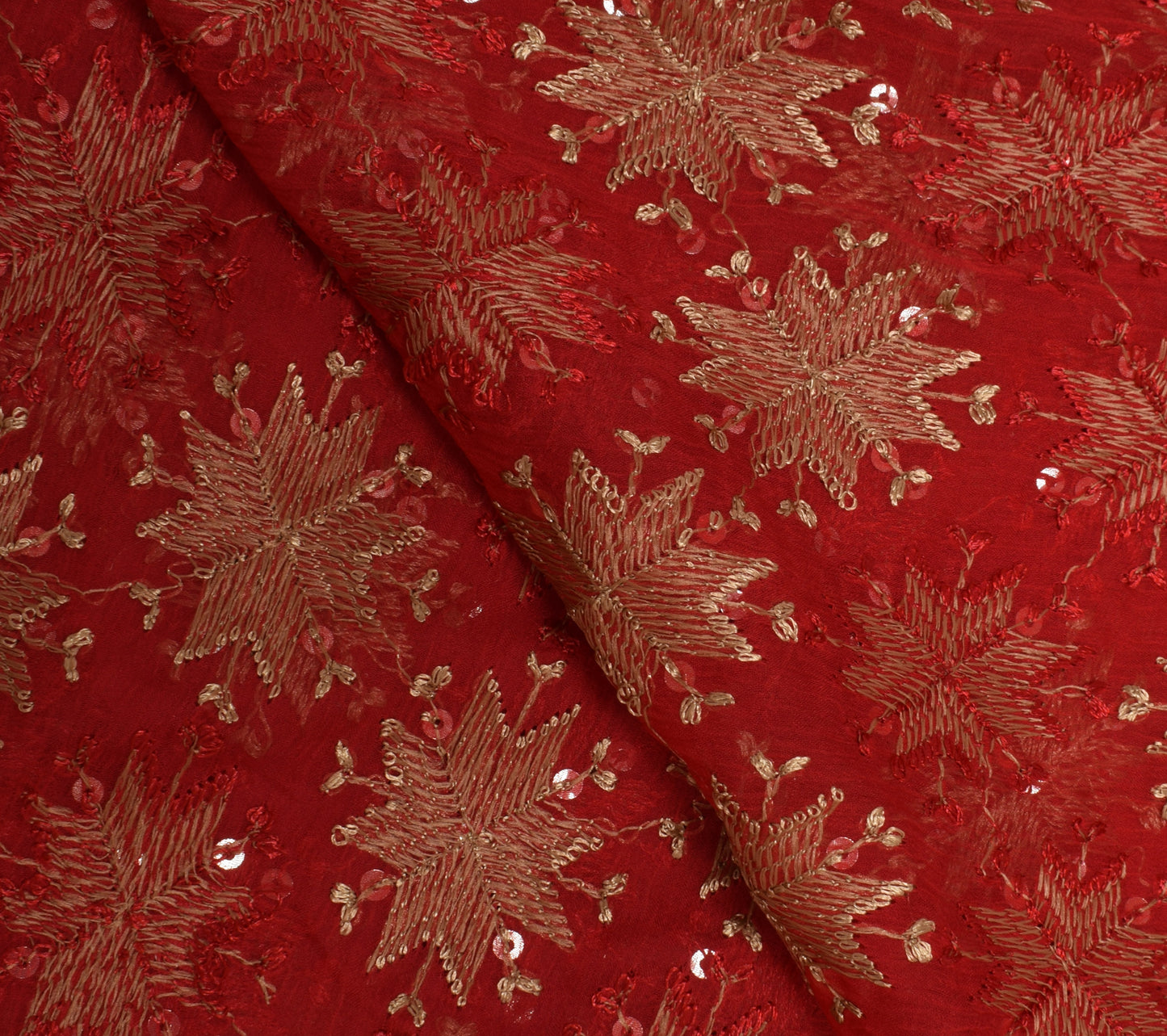 Sushila Vintage Red Dupatta Blend Chiffon Silk Phulkari Embroidered Long Stole